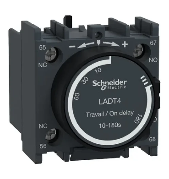 Schneider Electric TeSys Deca LADT4 – Delayed auxiliary contact block – 10-180 seconds – 1NO + 1NC – Front mounting – Screw terminals