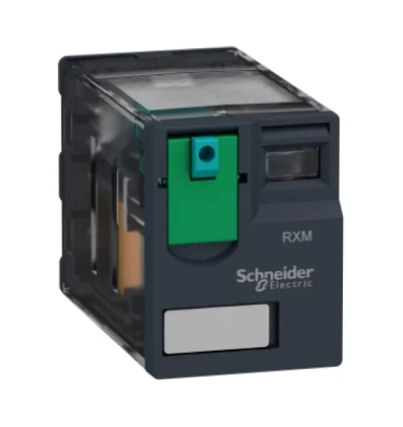 RXM4AB1BD Miniature plug-in relay, 6A, 4 changeover contacts (CO), with lockable test button, 24V DC