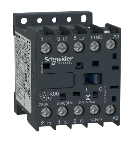 LC1K1210M7 Контактор Schneider Electric TeSys K – 3P (3NA) – катушка 12 А, 220–230 В переменного тока
