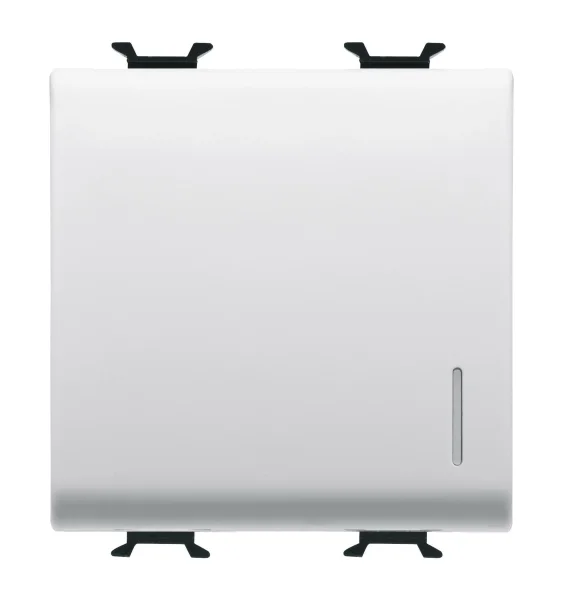 Gewiss GW10032 – Birqütblü açar, 16AX, 250V AC, işıqlanma üçün diffuser ilə, 2 modul, Glossy White, Chorusmart