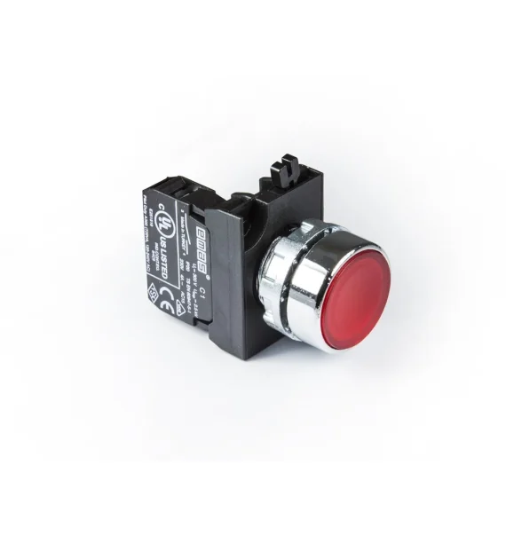 Emas CM Series Metal 1NO Spring Flat Red 22mm Button — CM100DK