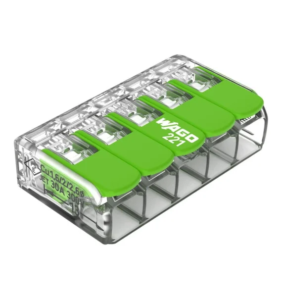 WAGO 221-625 Lever Cable Connector – 5 Core, 6 mm²
