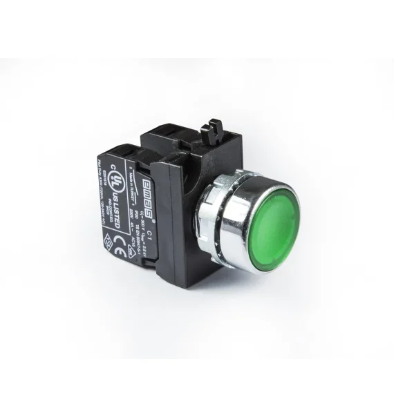Кнопка Emas CM Series Metal 2NO Spring Solid Green 22 мм — CM101DY