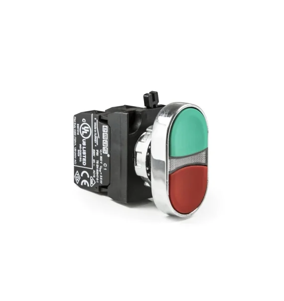 Кнопка Emas CM Series Metal 1NO-1NC двойная прямая красно-зеленая 22 мм — CM102K20KY