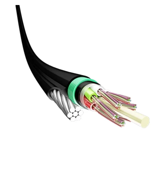 (OKT) Steel cable (TI), modular, hydrophobe gel filled, PE coated suspension fiber optic cable