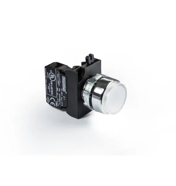 Emas CM Series Metal 1NO Spring Release White 22mm Push Button — CM100HB