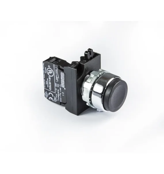 Emas CM Series Metal 1NO Spring Release Black 22mm Button — CM100HH