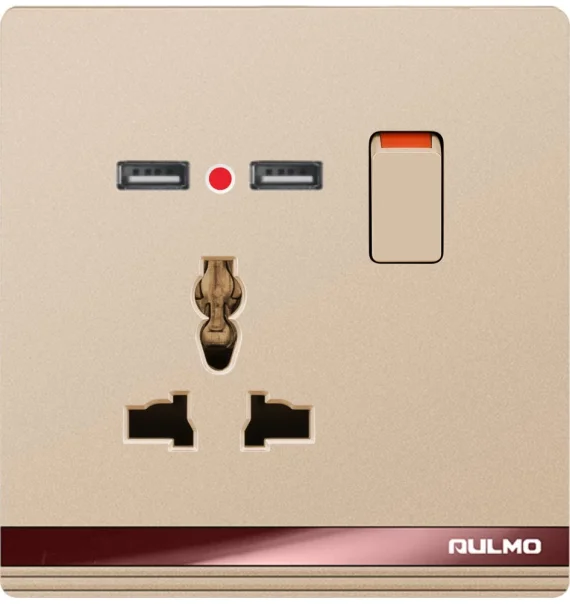 Aulmo 1-module power switch + universal socket + USB + Type-C (neon light) – L50 series L5131C (White / Gray / Gold)