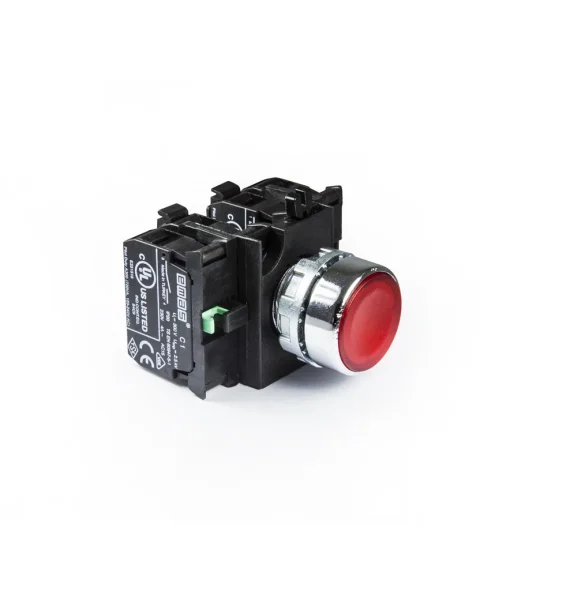 Emas CM Series Metal 2NO+2NC Spring Flat Red 22mm Push Button — CM305DK