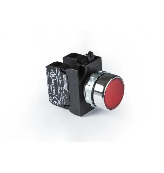 Emas CM Series Metal 2NO Spring Flat Red 22mm Button — CM101DK