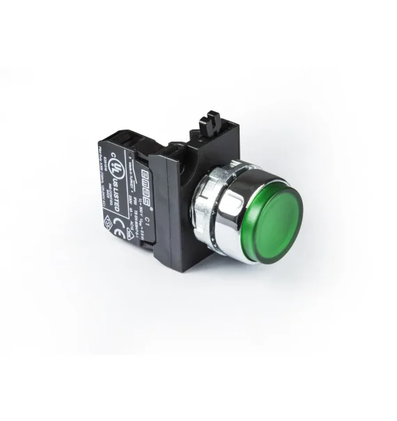 Кнопка Emas CM Series Metal 1NO, зеленая пружинная кнопка, 22 мм — CM100HY