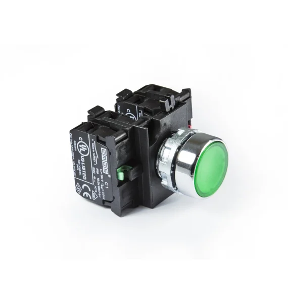 Emas CM Series Metal 2NO+2NC Spring Flat Green 22mm Push Button — CM305DY