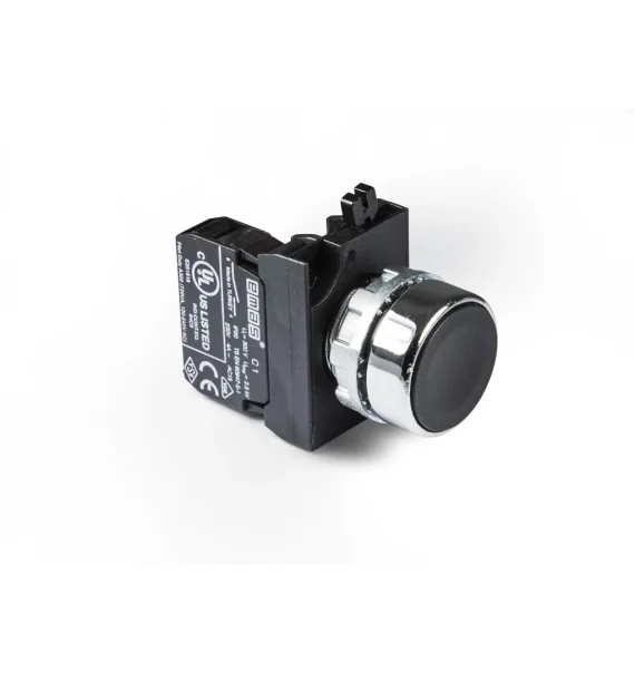 Emas CM Series Metal 1NO Spring Flat Black 22mm Button — CM100DH
