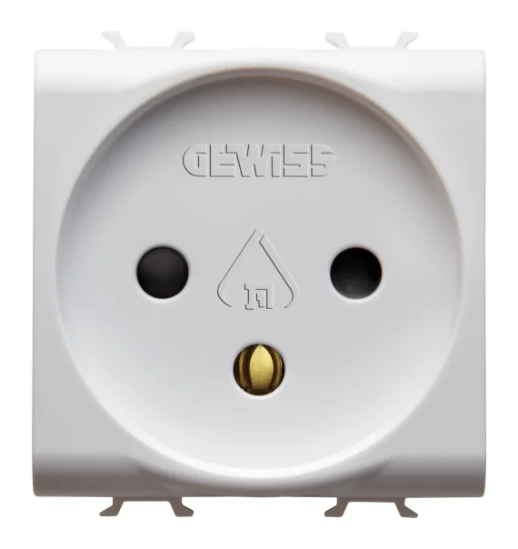 Gewiss GW10281AB – İsrail standart rozetka, 2P+E, 16A, 250V AC, 2 modul, Glossy White, antibakterial, Chorusmart